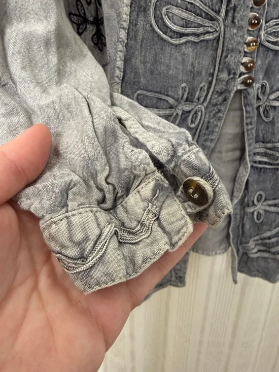 VINTAGE Boho Button Long Sleeve Embroidered Tunic - Picture 6 of 8